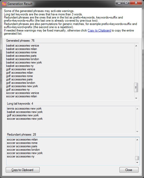 Generation result form