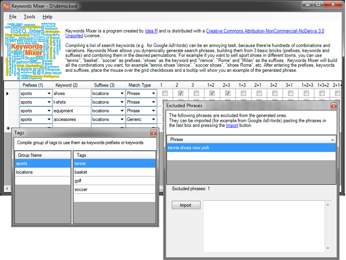 Keywords Mixer screenshot